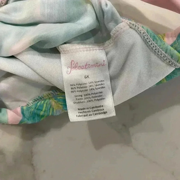 Floatimini Tropical Pink Green Print Ruffle Bow One Piece Bathing Suit Girls 6X - Picture 5 of 5